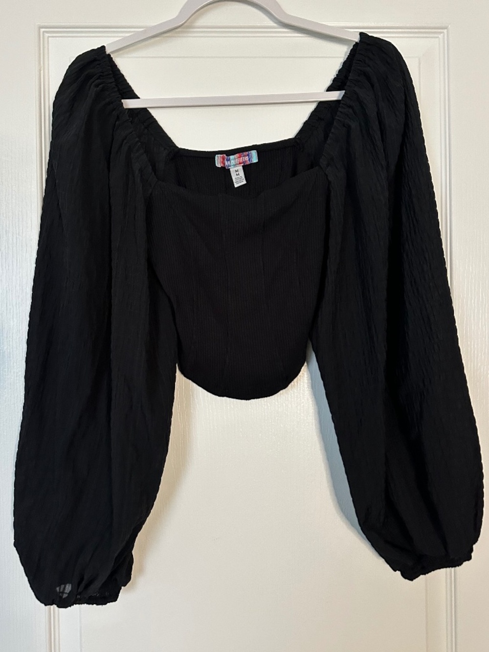 Urban Outfitters Black Crop Top with Long Balloon Sleeves